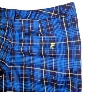 Fila Sport Golf Mens Blue Plaid Performance Shorts Size 40 Stretch Tartan Check